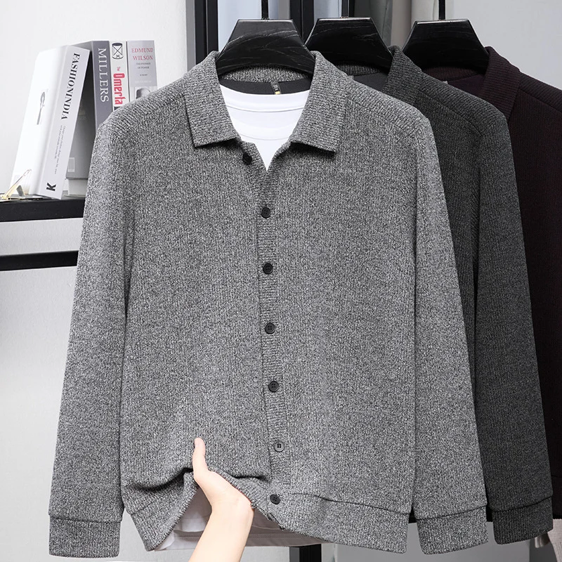Men's Long-sleeved Knitted Springsummer Fashionable Lapel Warm Outerwear New Style Sweater — image 7