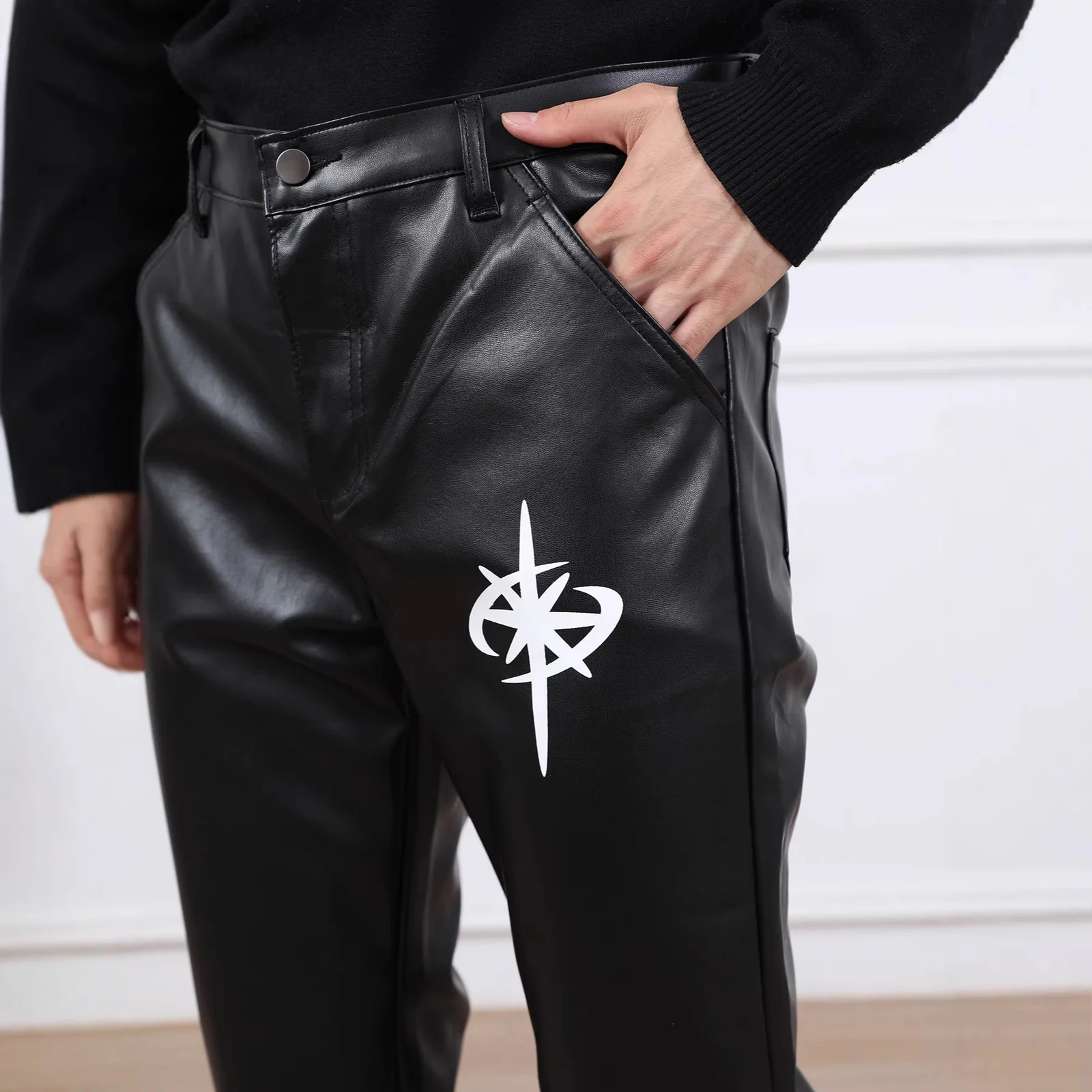 Men's Loose Casual Faux Leather Wide-leg Pants — image 5