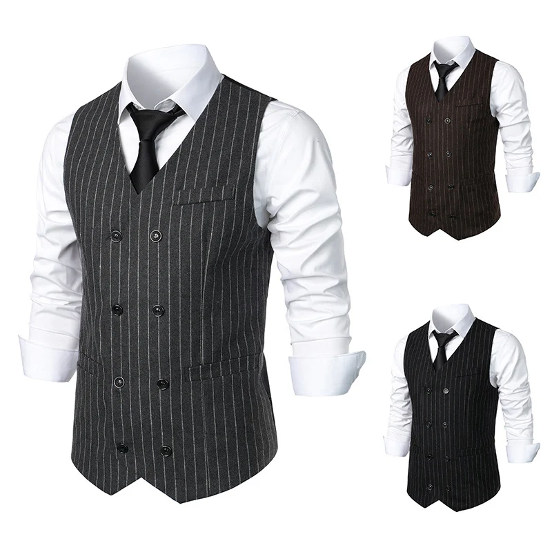 Men's Retro Casual Double Breasted Striped Vest — image 3
