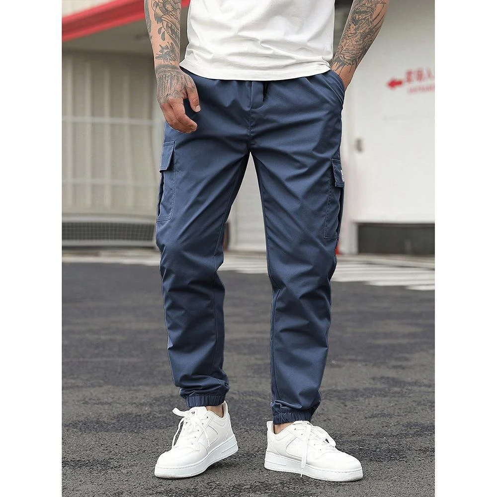 Men's Retro Drawstring Multi Pocket Workwear Casual Pants — image 7