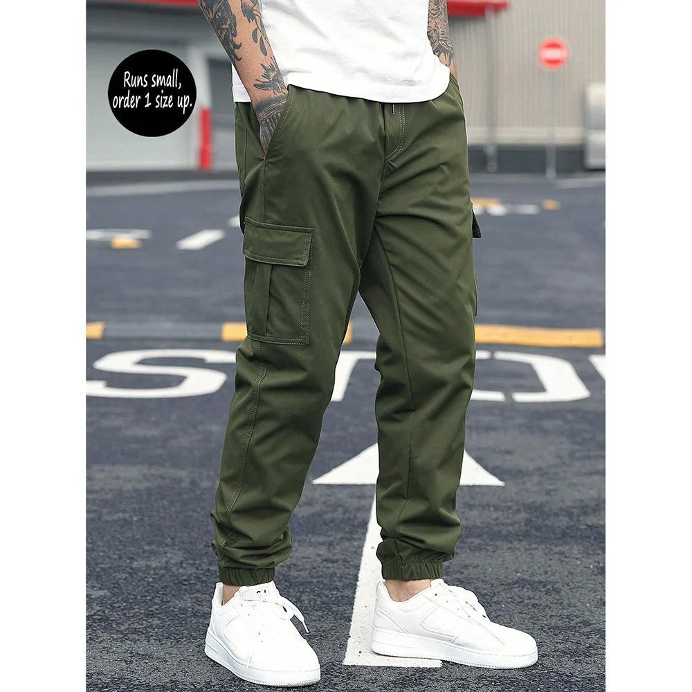 Men's Retro Drawstring Multi Pocket Workwear Casual Pants — image 3
