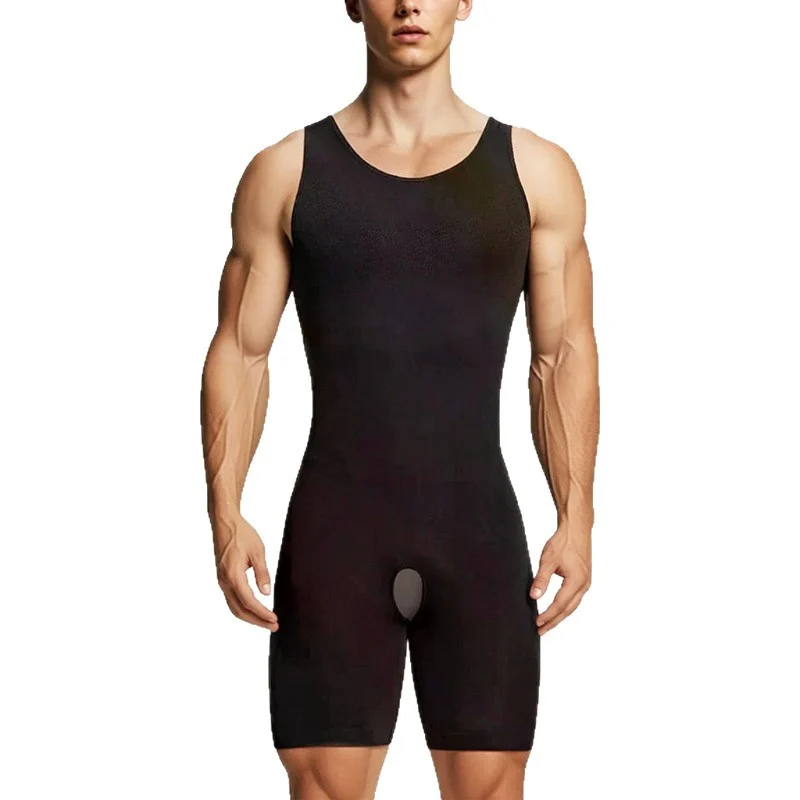 Men's Shapewear Tummy Control Boxer Bodysuit Slimming Fitness Solid Color Plus Size — image 3