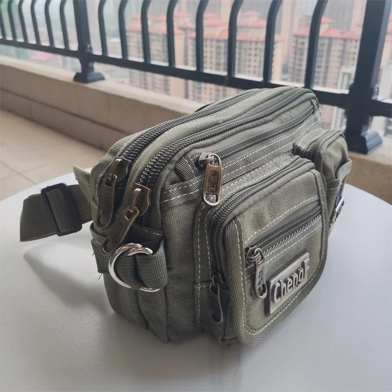 Men's Solid Color Versatile Wear-resistant Canvas Waist Bag — image 2