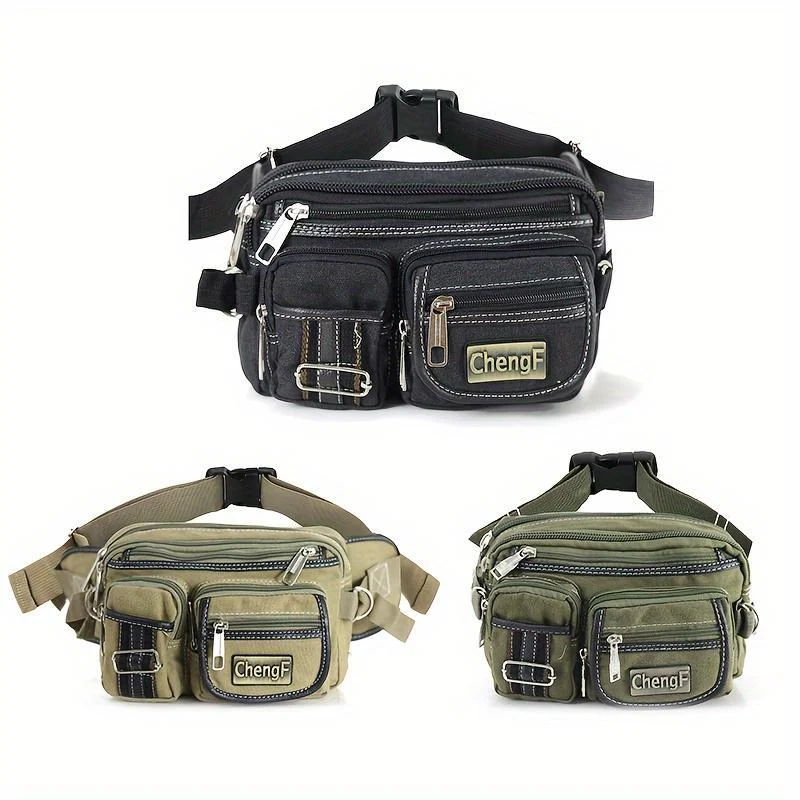 Men's Solid Color Versatile Wear-resistant Canvas Waist Bag — image 5