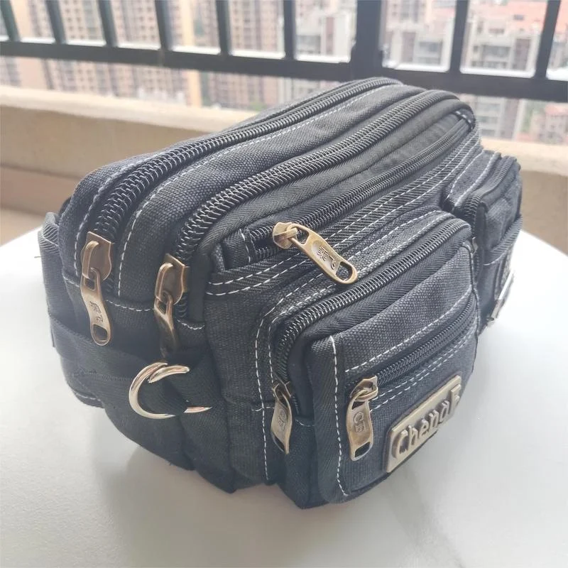 Men's Solid Color Versatile Wear-resistant Canvas Waist Bag — image 3