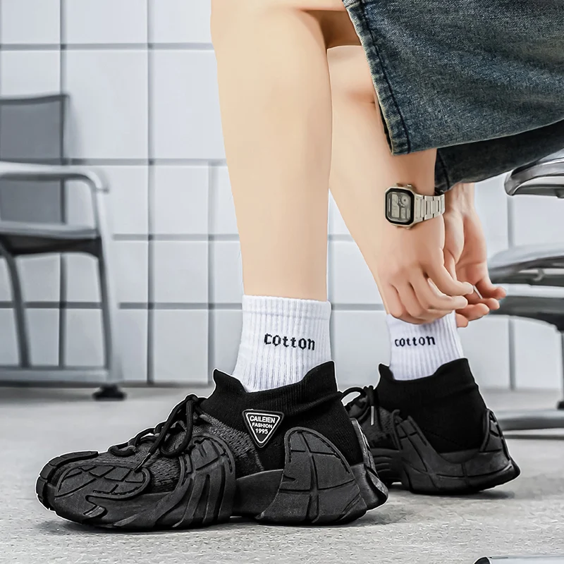 Men's Spring Summer Mesh Sneakers, Breathable Fly Knit Casual Slip-on Dad Shoes,… — image 5