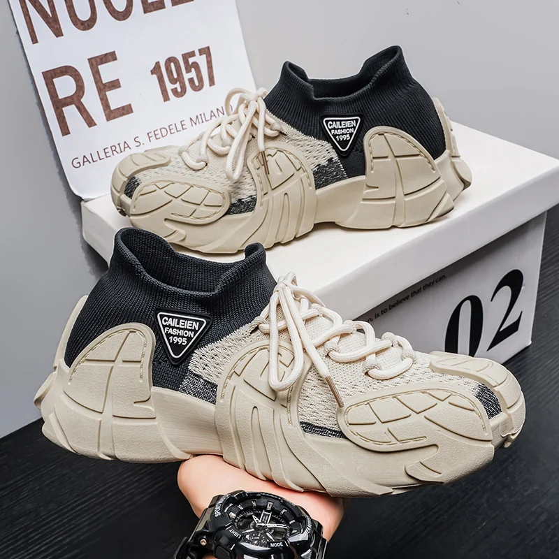 Men's Spring Summer Mesh Sneakers, Breathable Fly Knit Casual Slip-on Dad Shoes,… — image 2