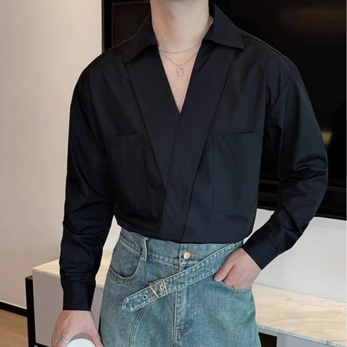 Men's V-neck Long-sleeve Pullover Shirt — image 5