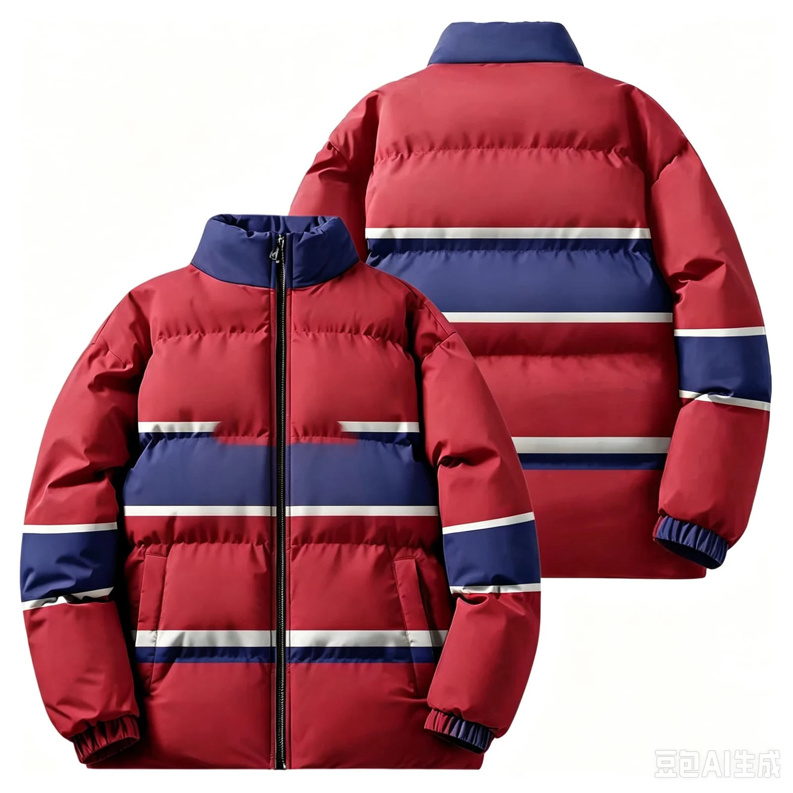 Men Winter Stand Collar Puffer Jacket Color Block Striped Patchwork Cotton Padded Coat… — image 5