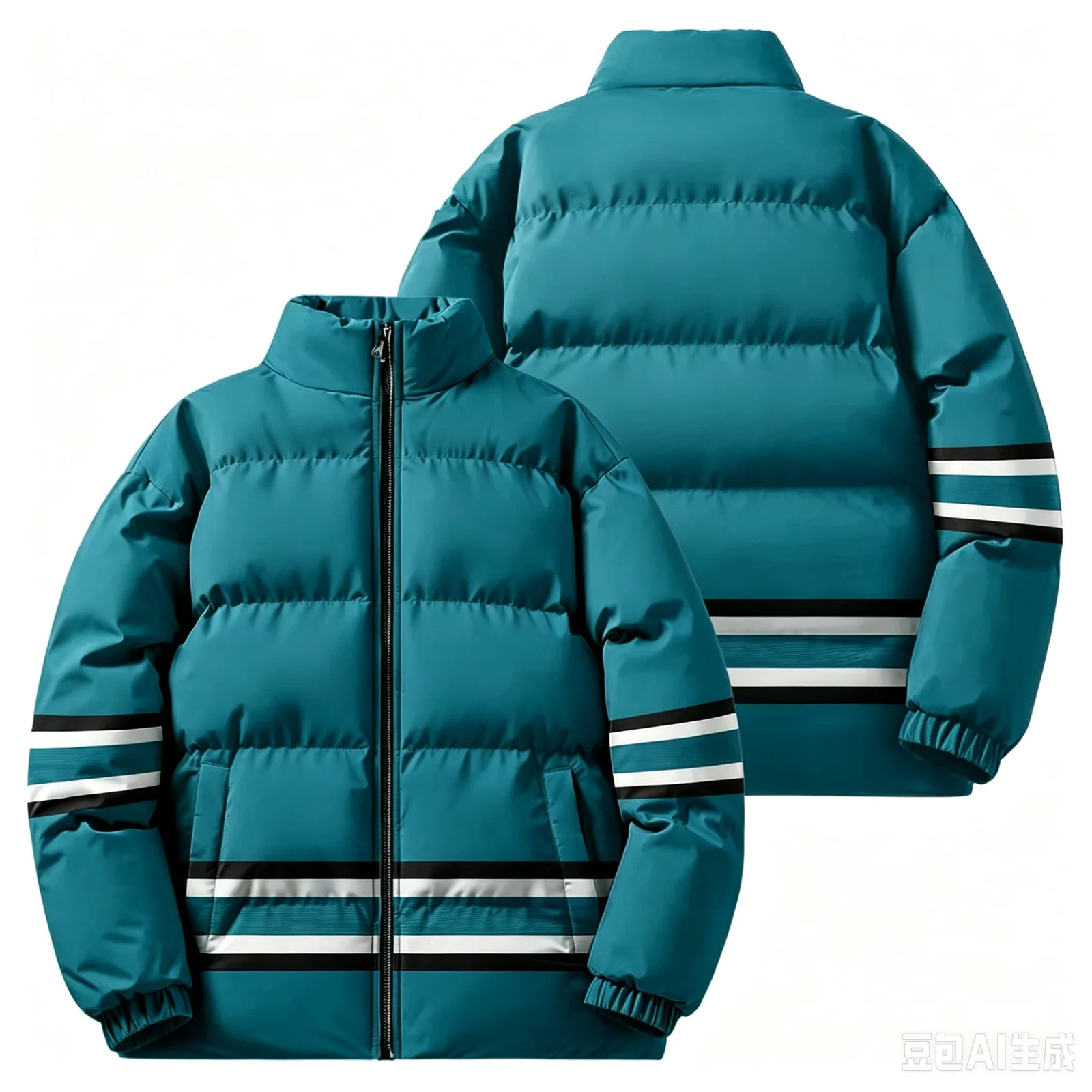 Men Winter Stand Collar Puffer Jacket Color Block Striped Patchwork Cotton Padded Coat… — image 6
