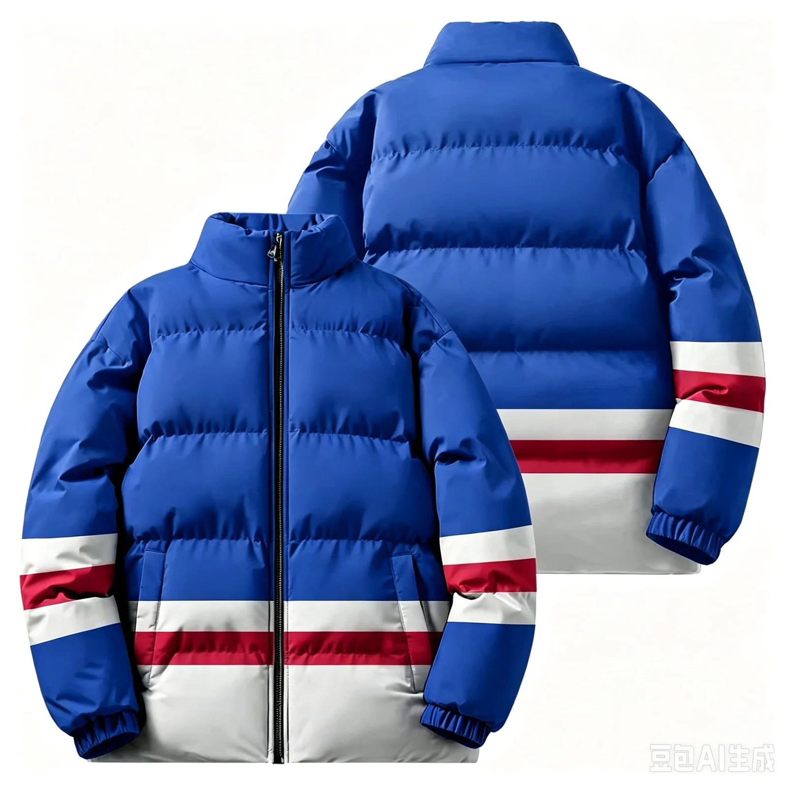 Men Winter Stand Collar Puffer Jacket Color Block Striped Patchwork Cotton Padded Coat… — image 4