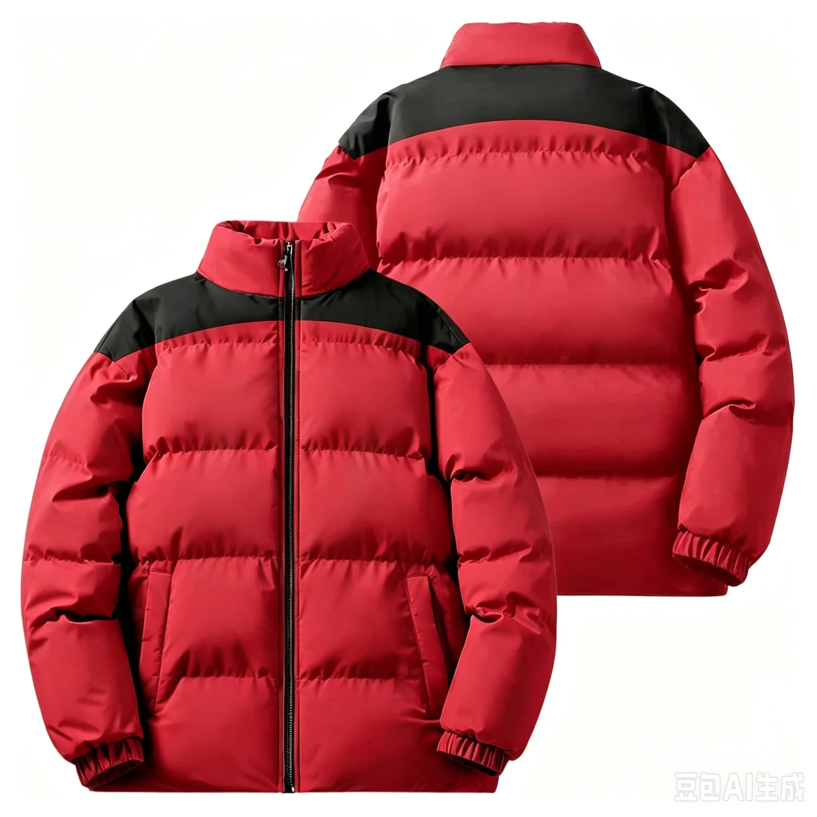 Men Winter Stand Collar Puffer Jacket Color Block Striped Patchwork Cotton Padded Coat… — image 7