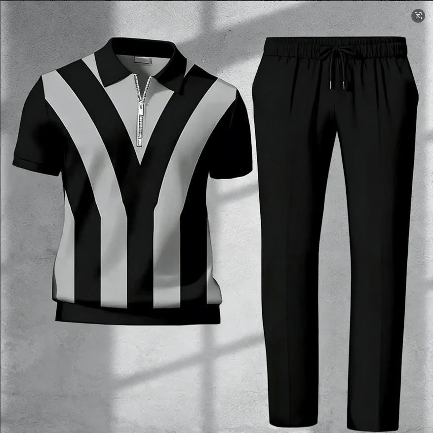 Mens 3d-printed Short-sleeve And Long-pants Set — image 12