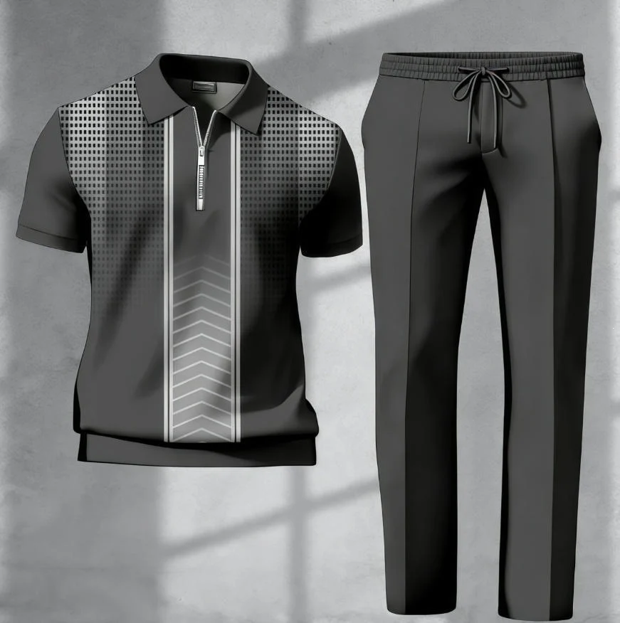 Mens 3d-printed Short-sleeve And Long-pants Set — image 4