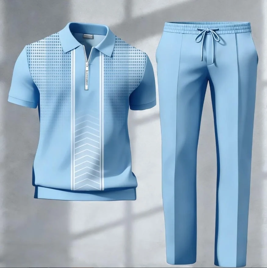 Mens 3d-printed Short-sleeve And Long-pants Set — image 11