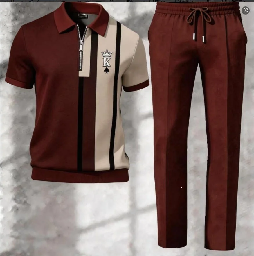 Mens 3d-printed Short-sleeve And Long-pants Set — image 2
