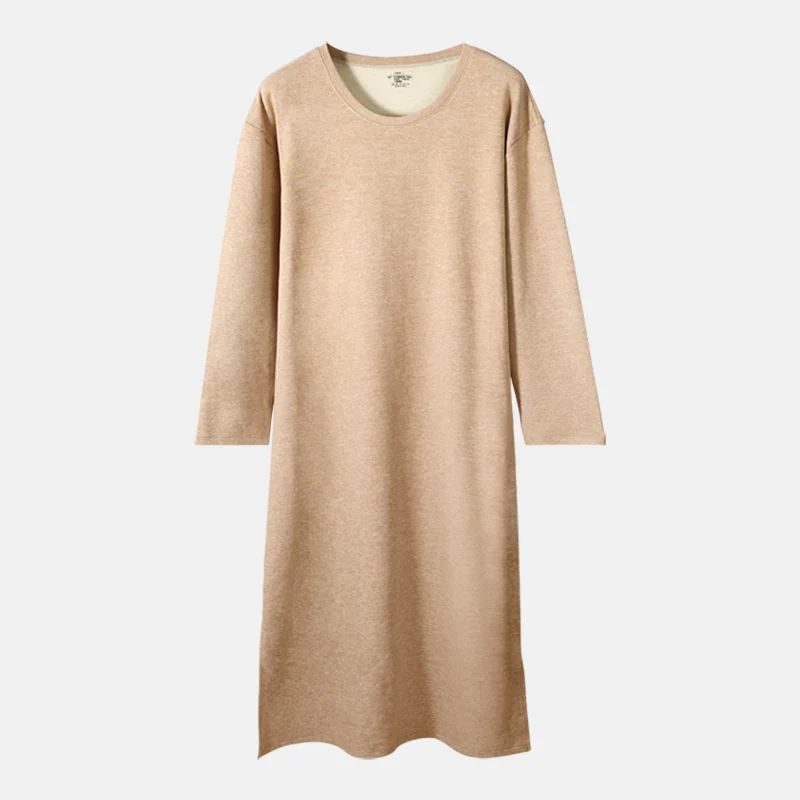Mens Autumnwinter Long-sleeve One-piece Nightdress Knee-length Bathrobe Long Nightgown — image 6