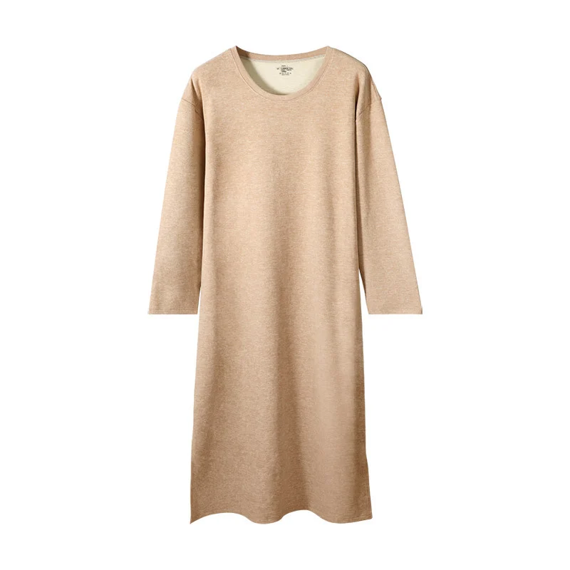 Mens Autumnwinter Long-sleeve One-piece Nightdress Knee-length Bathrobe Long Nightgown — image 3