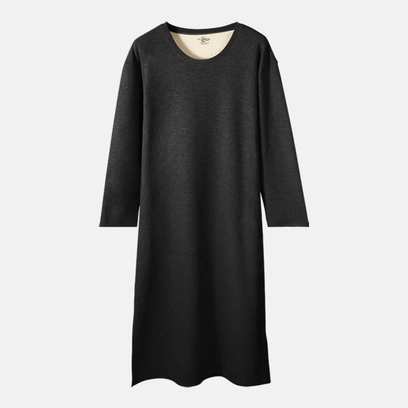 Mens Autumnwinter Long-sleeve One-piece Nightdress Knee-length Bathrobe Long Nightgown — image 5