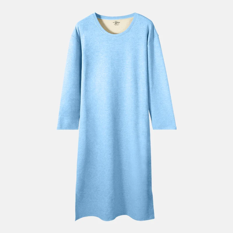 Mens Autumnwinter Long-sleeve One-piece Nightdress Knee-length Bathrobe Long Nightgown — image 4