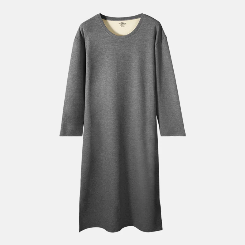 Mens Autumnwinter Long-sleeve One-piece Nightdress Knee-length Bathrobe Long Nightgown — image 2