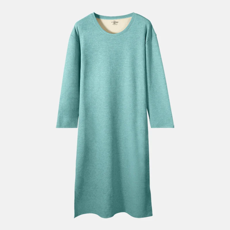 Mens Autumnwinter Long-sleeve One-piece Nightdress Knee-length Bathrobe Long Nightgown — image 7