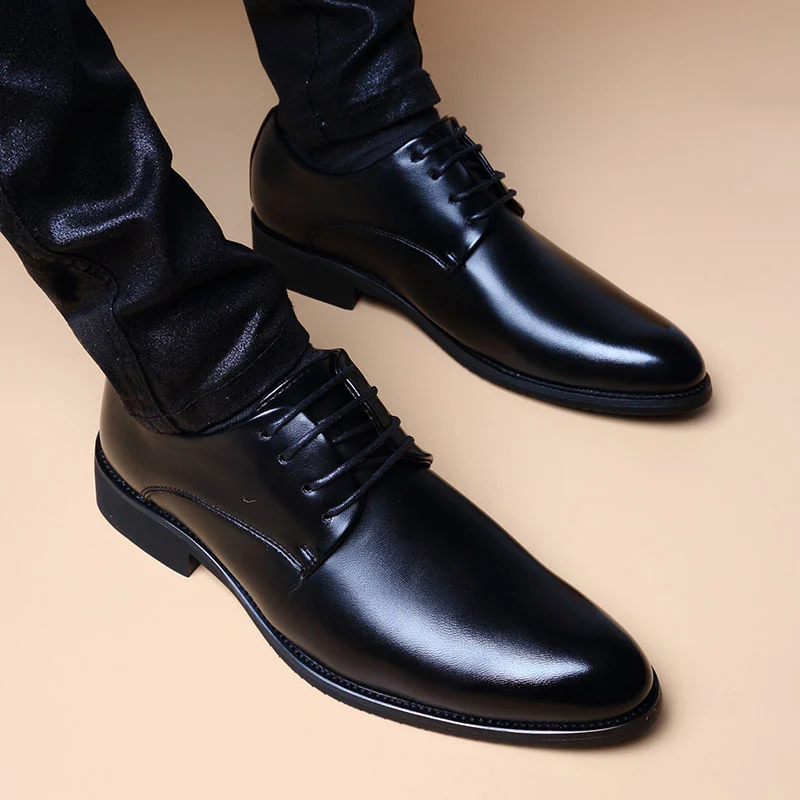 Mens British-style Casual Pointed-toe Lace-up Height-increasing Shoes — image 3
