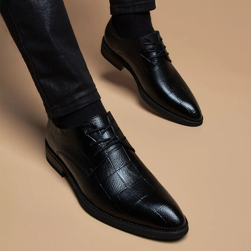 Mens British-style Casual Pointed-toe Lace-up Height-increasing Shoes — image 8
