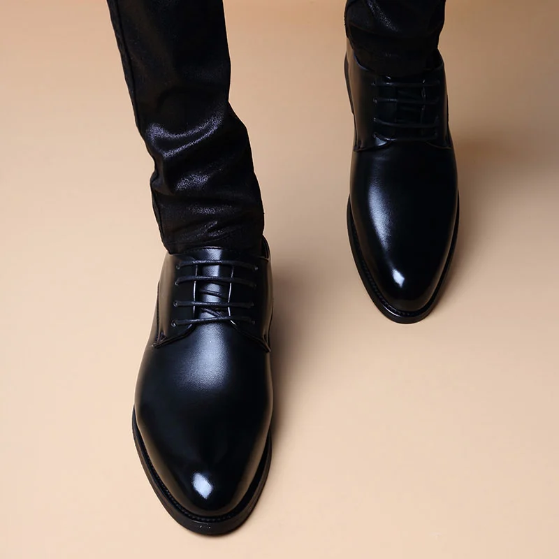 Mens British-style Casual Pointed-toe Lace-up Height-increasing Shoes — image 6