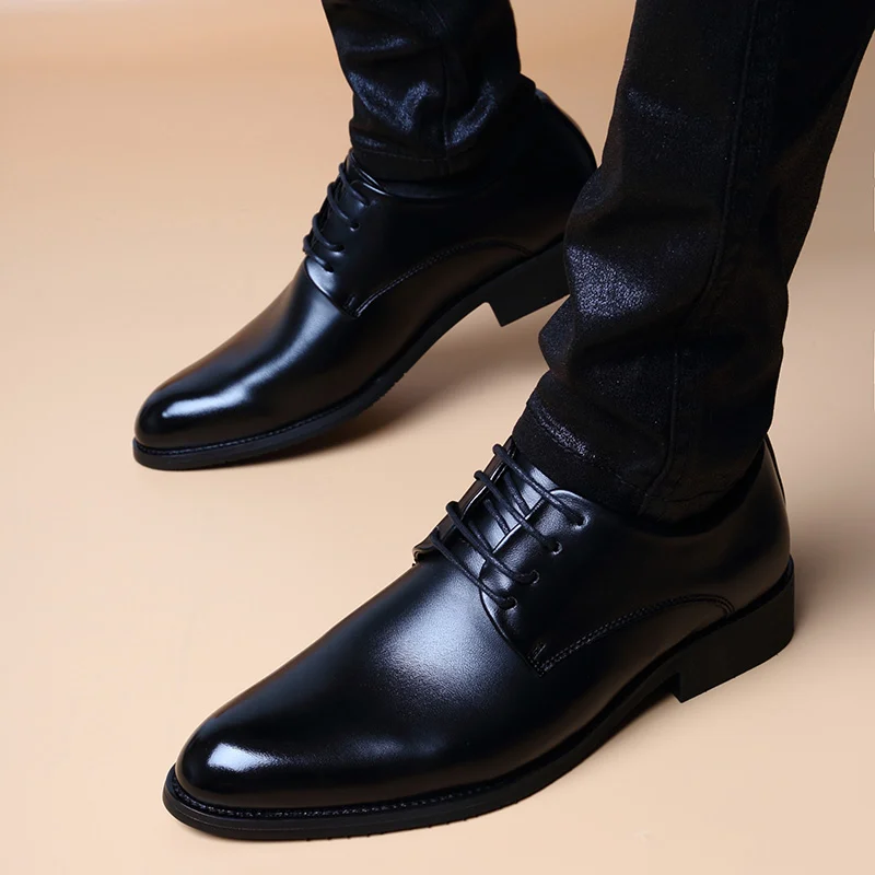 Mens British-style Casual Pointed-toe Lace-up Height-increasing Shoes — image 2