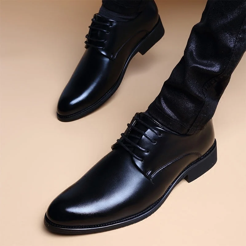 Mens British-style Casual Pointed-toe Lace-up Height-increasing Shoes — image 4
