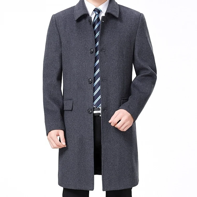 Mens Casual Long Wool Coat — image 3