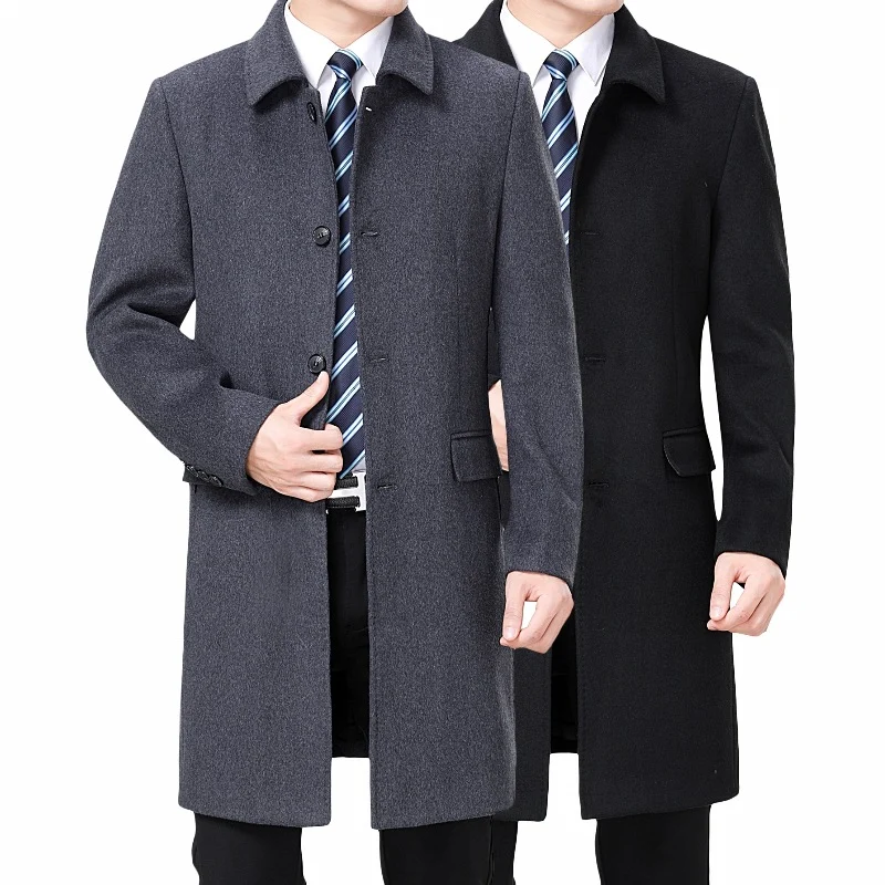 Mens Casual Long Wool Coat — image 2