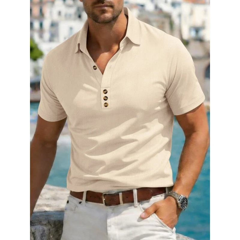 Mens Cotton-linen Lapel Casual Shirt — image 7