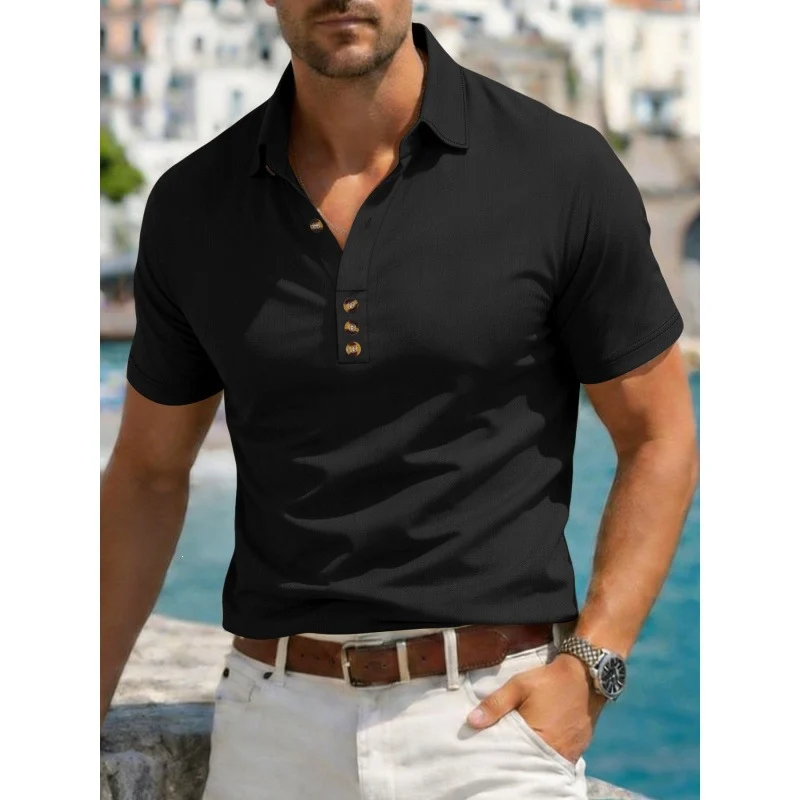 Mens Cotton-linen Lapel Casual Shirt — image 1