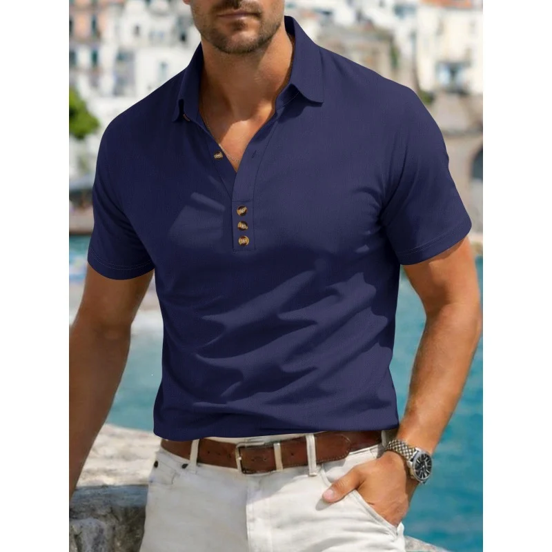 Mens Cotton-linen Lapel Casual Shirt — image 3
