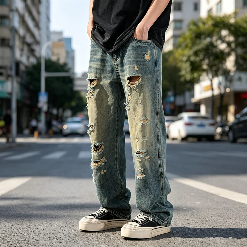 Mens Distressed Baggy Casual Pants With Rips — image 4