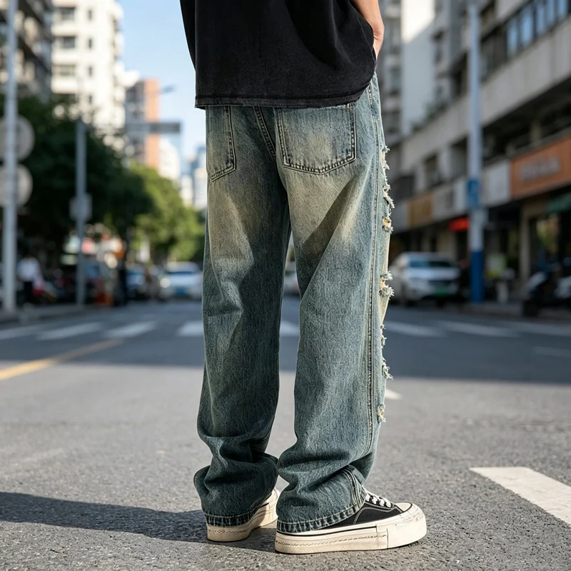 Mens Distressed Baggy Casual Pants With Rips — image 2