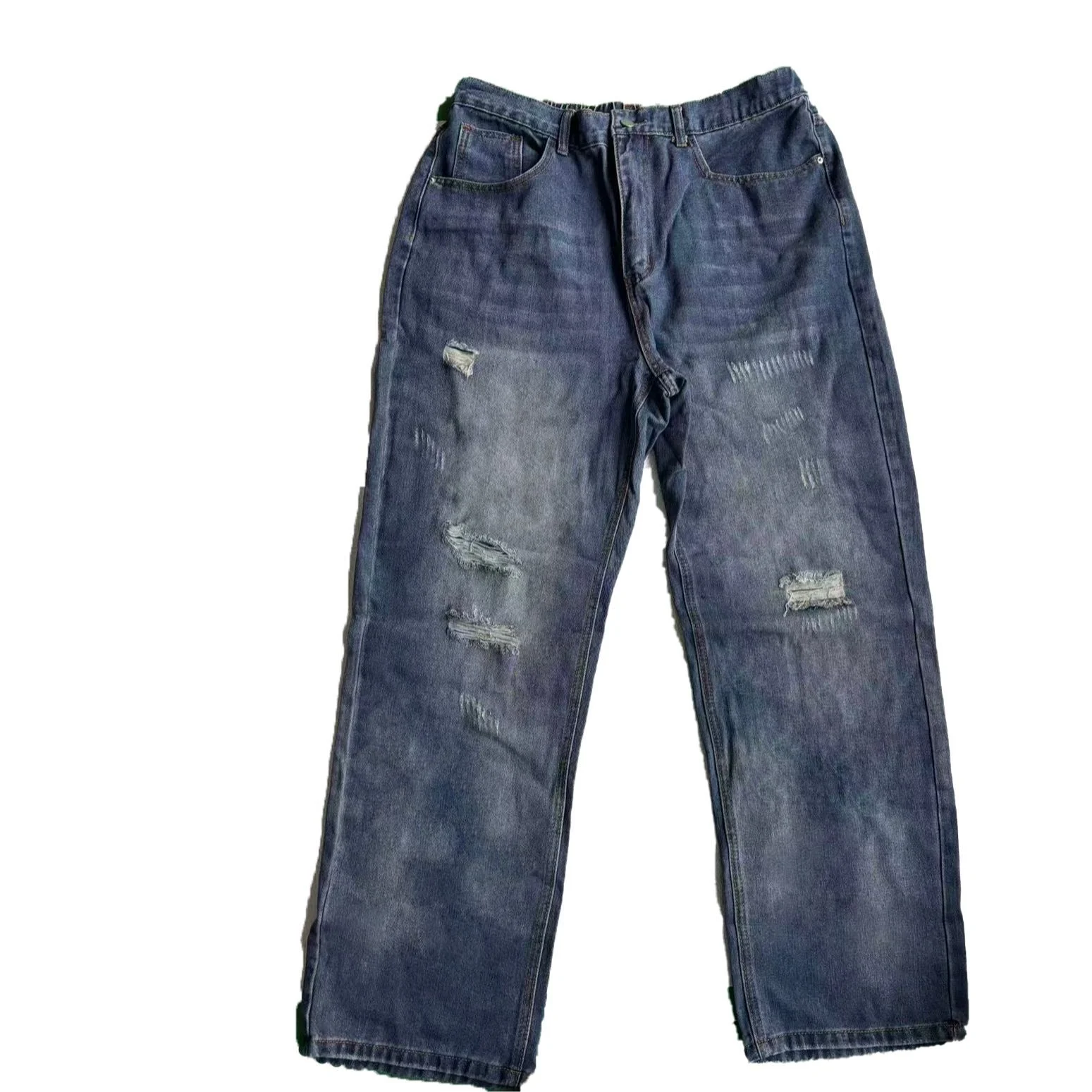 Mens Distressed Washed Ripped Baggy Straight Leg Denim Jeans — image 5