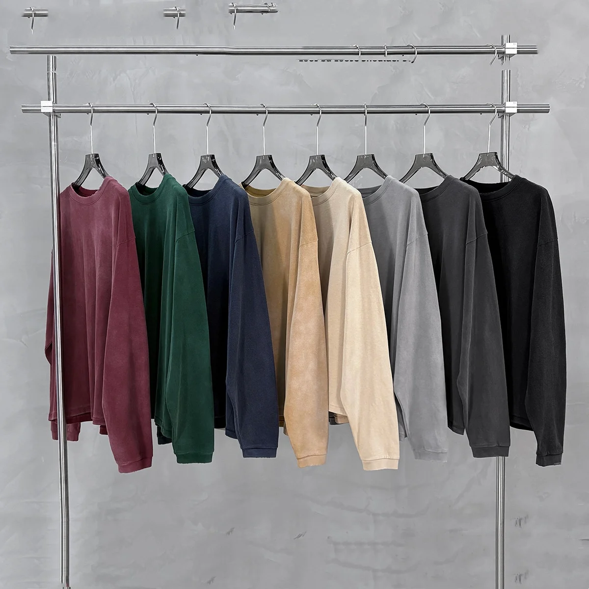 Mens Fallwinter Long-sleeve Pure Cotton Vintage Washed Loose-fit Drop-shoulder Top — image 6
