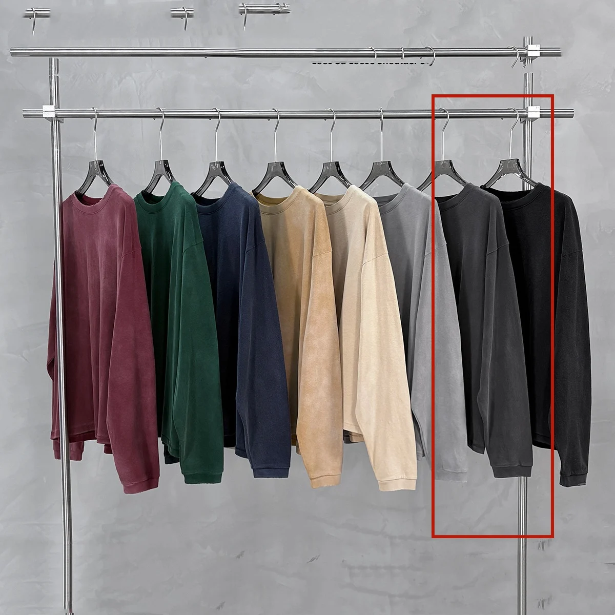 Mens Fallwinter Long-sleeve Pure Cotton Vintage Washed Loose-fit Drop-shoulder Top — image 10