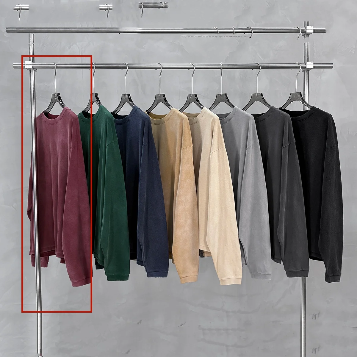 Mens Fallwinter Long-sleeve Pure Cotton Vintage Washed Loose-fit Drop-shoulder Top — image 2