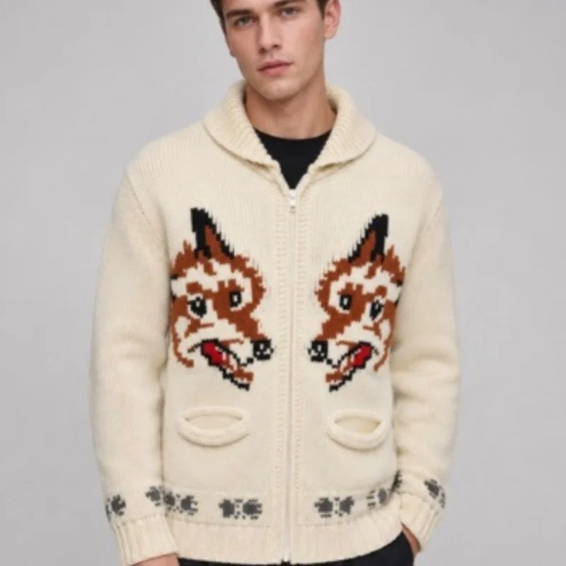 Mens Fox Jacquard Sweater Cardigan — image 4