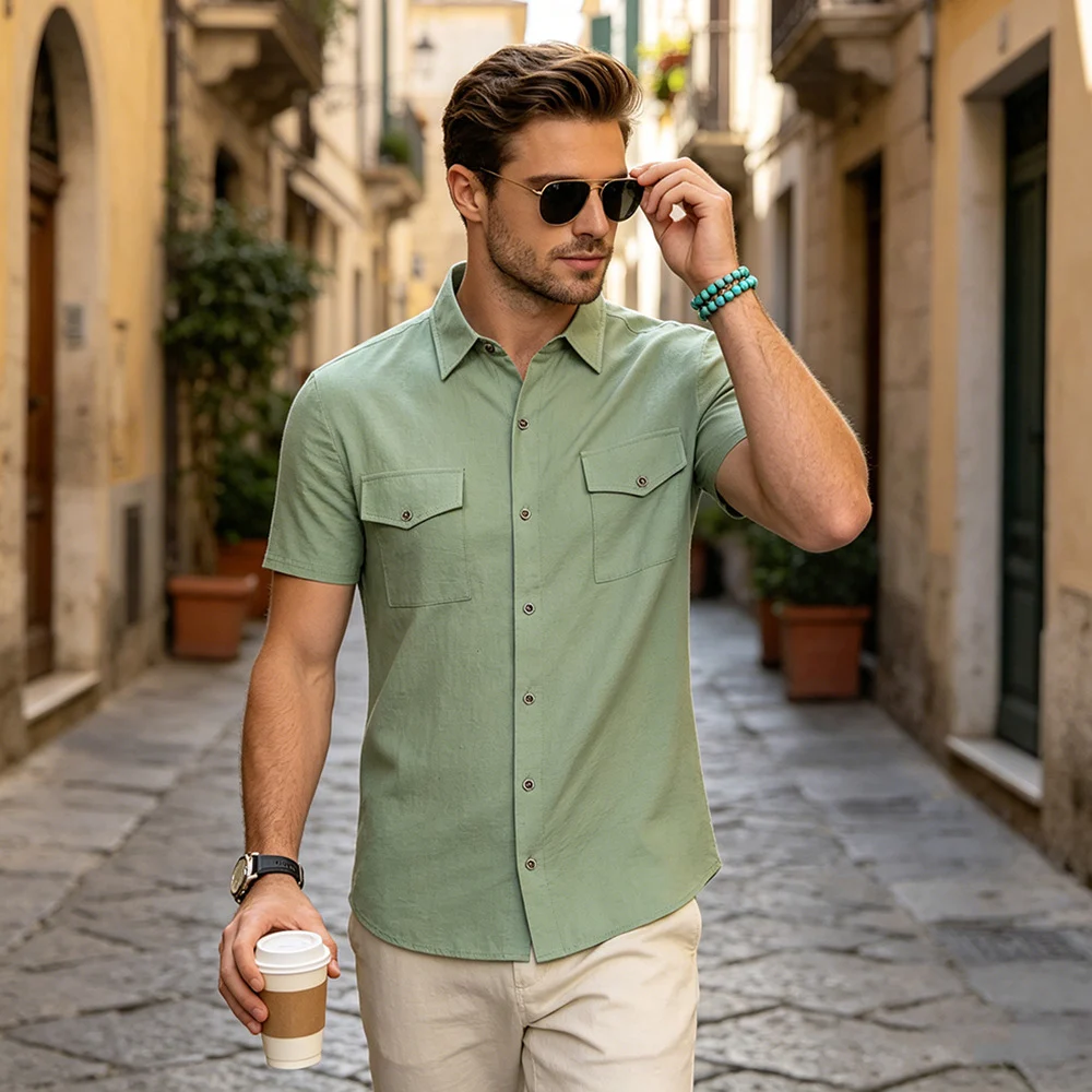 Mens Hawaiian Linen Shirt With Multiple Pockets — image 5
