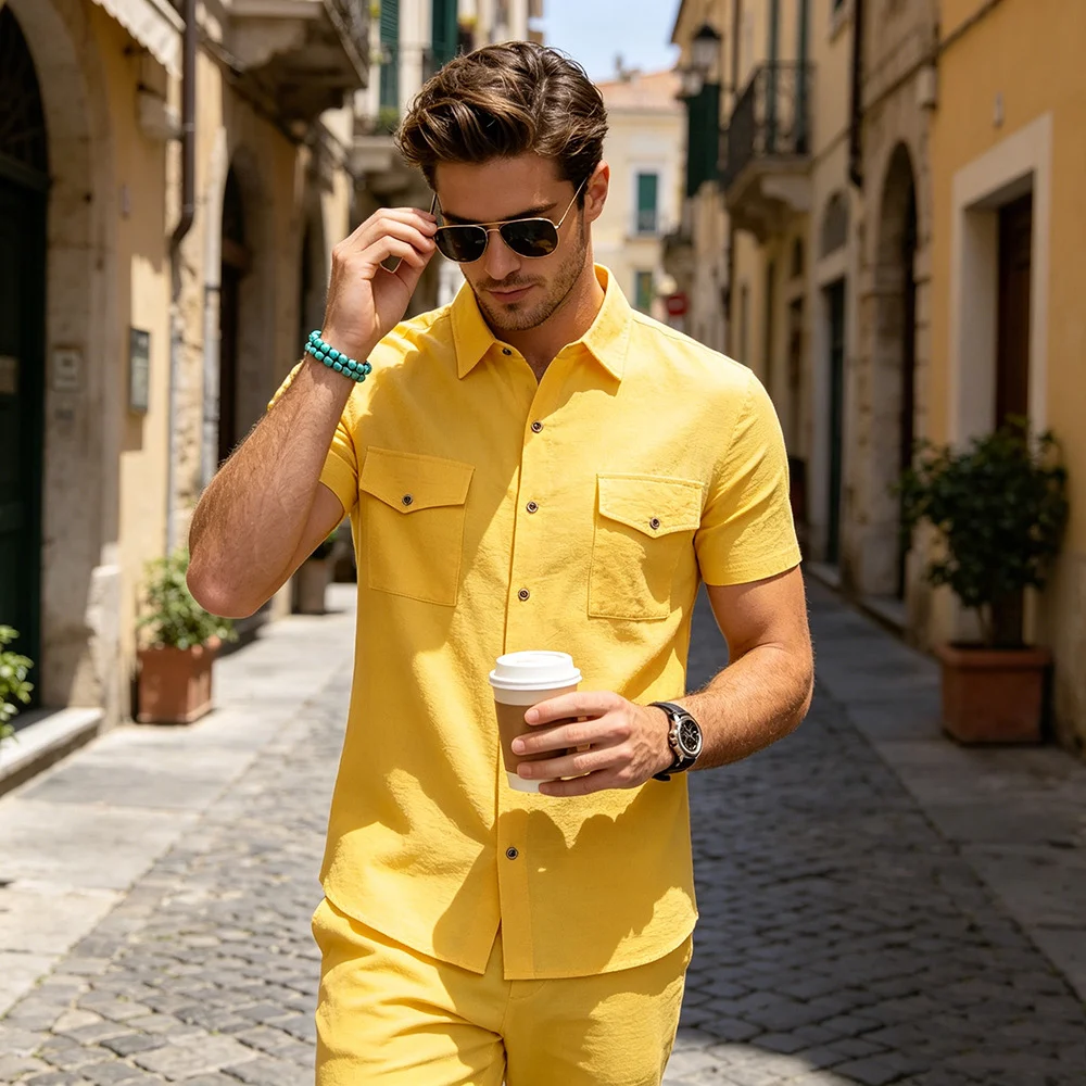Mens Hawaiian Linen Shirt With Multiple Pockets — image 3