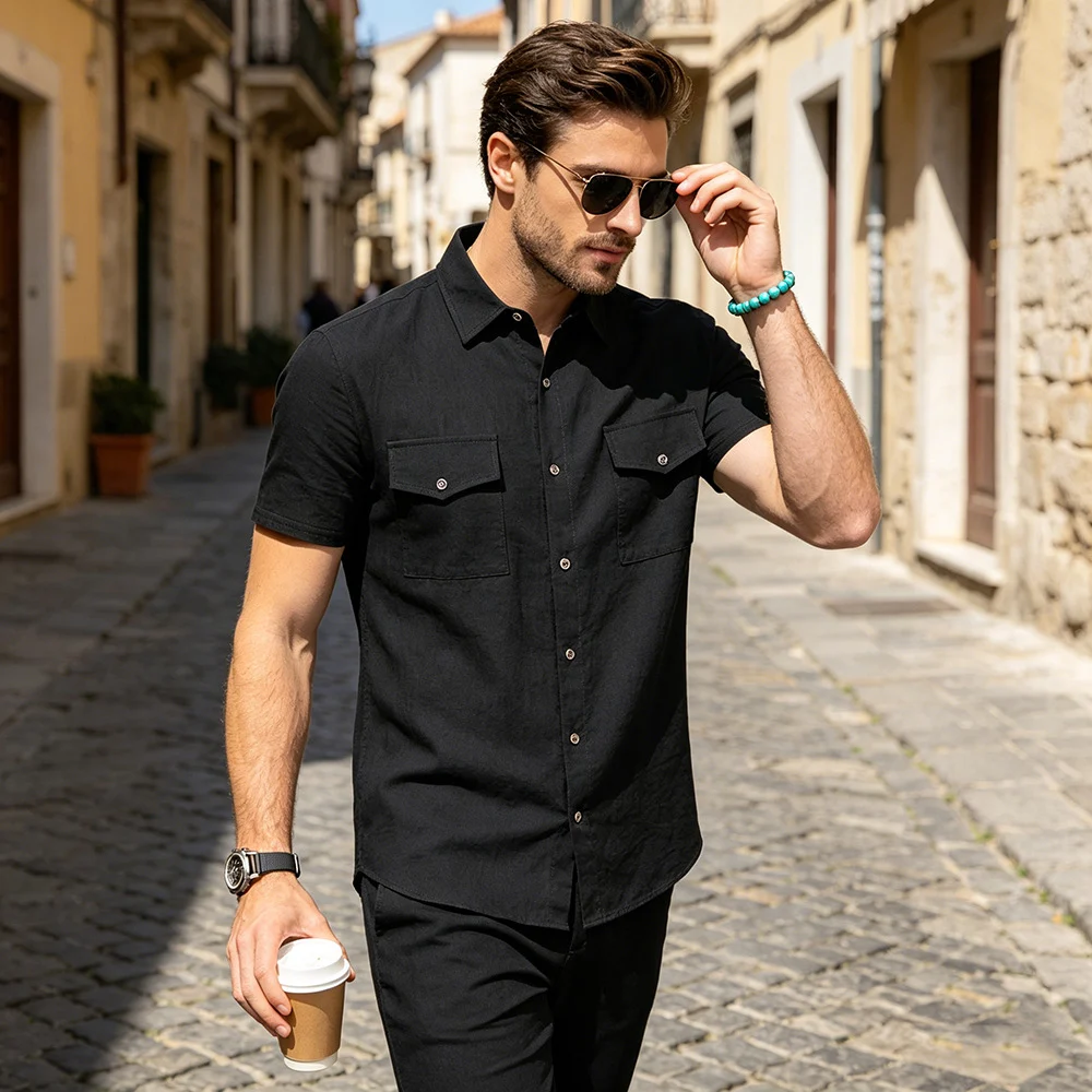 Mens Hawaiian Linen Shirt With Multiple Pockets — image 4