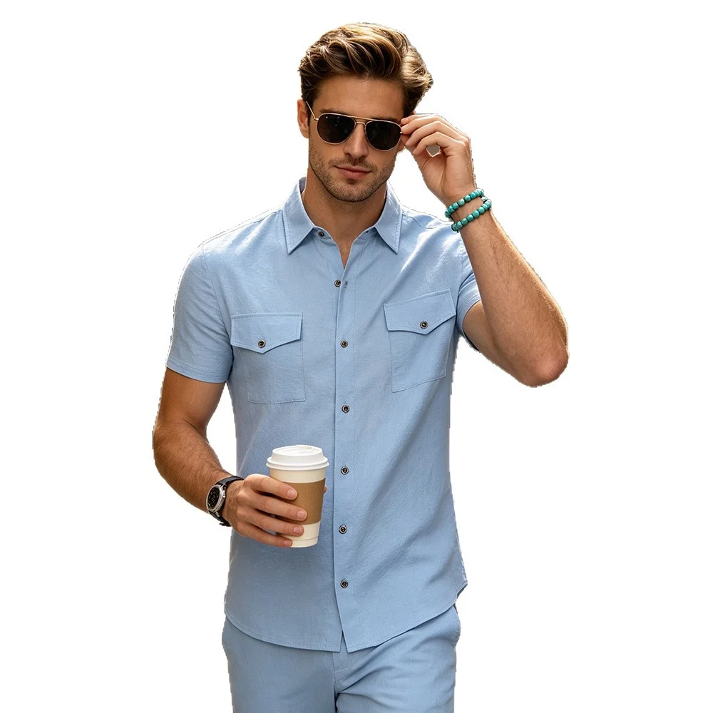 Mens Hawaiian Linen Shirt With Multiple Pockets — image 6