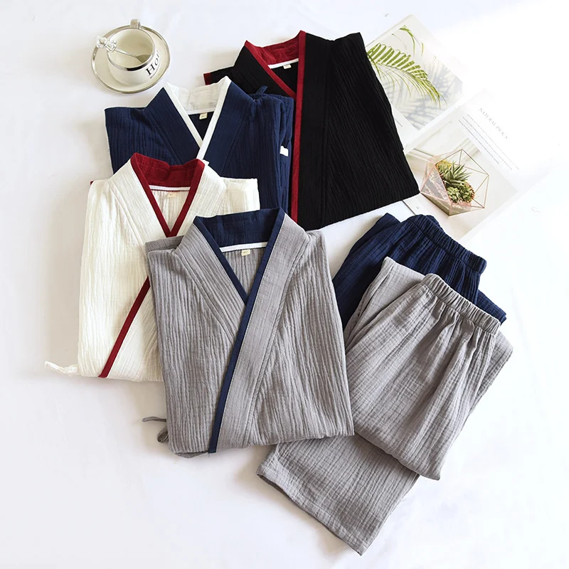 Mens Kimono Hanfu Pure Cotton Gauze Pajama Set — image 5