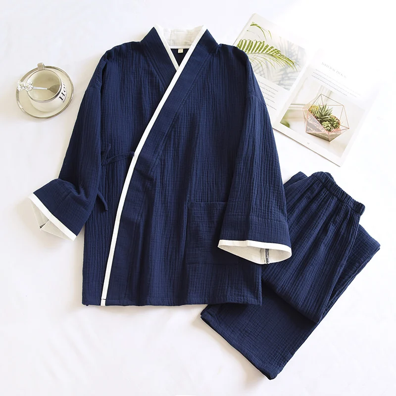 Mens Kimono Hanfu Pure Cotton Gauze Pajama Set — image 7