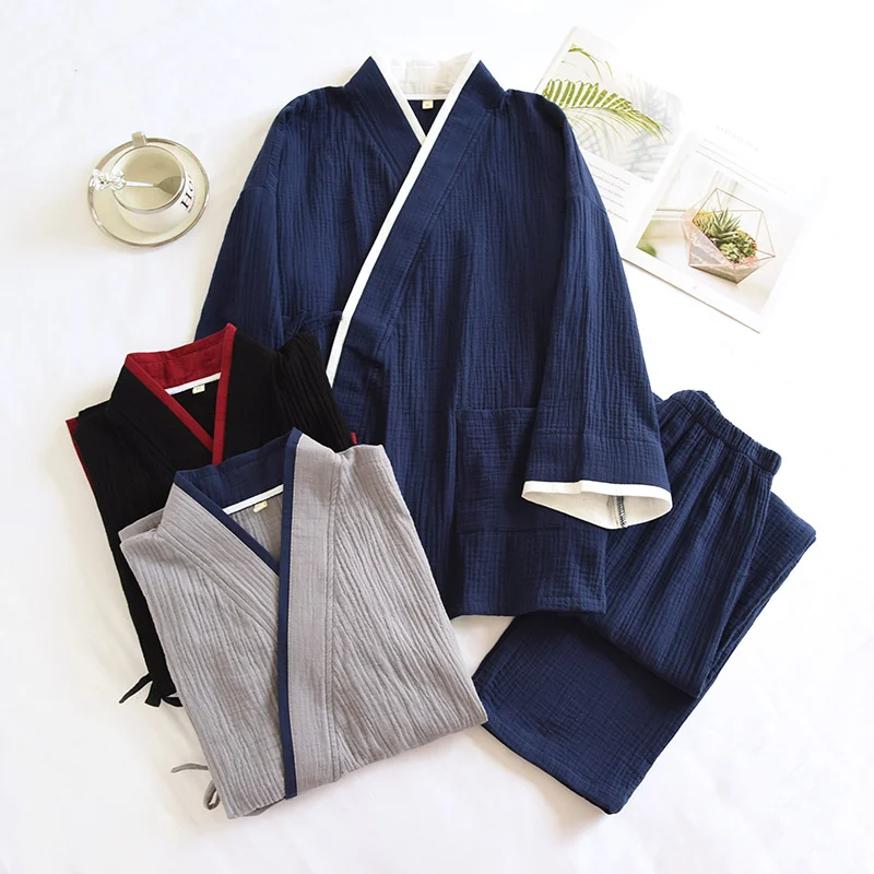 Mens Kimono Hanfu Pure Cotton Gauze Pajama Set — image 3